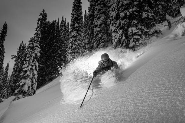 pulverski - skiing powder snow flash snow stock-fotos und bilder