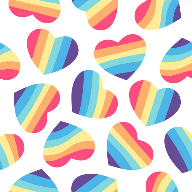 nahtloses muster mit regenbogenherzen. lgbt-thema - gay pride spectrum backgrounds textile stock-grafiken, -clipart, -cartoons und -symbole