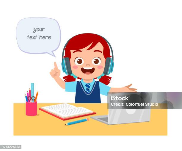Computer Learning Cute Photos Happy Cute Little Kid Do Home School With Computer Laptop Connect To ...