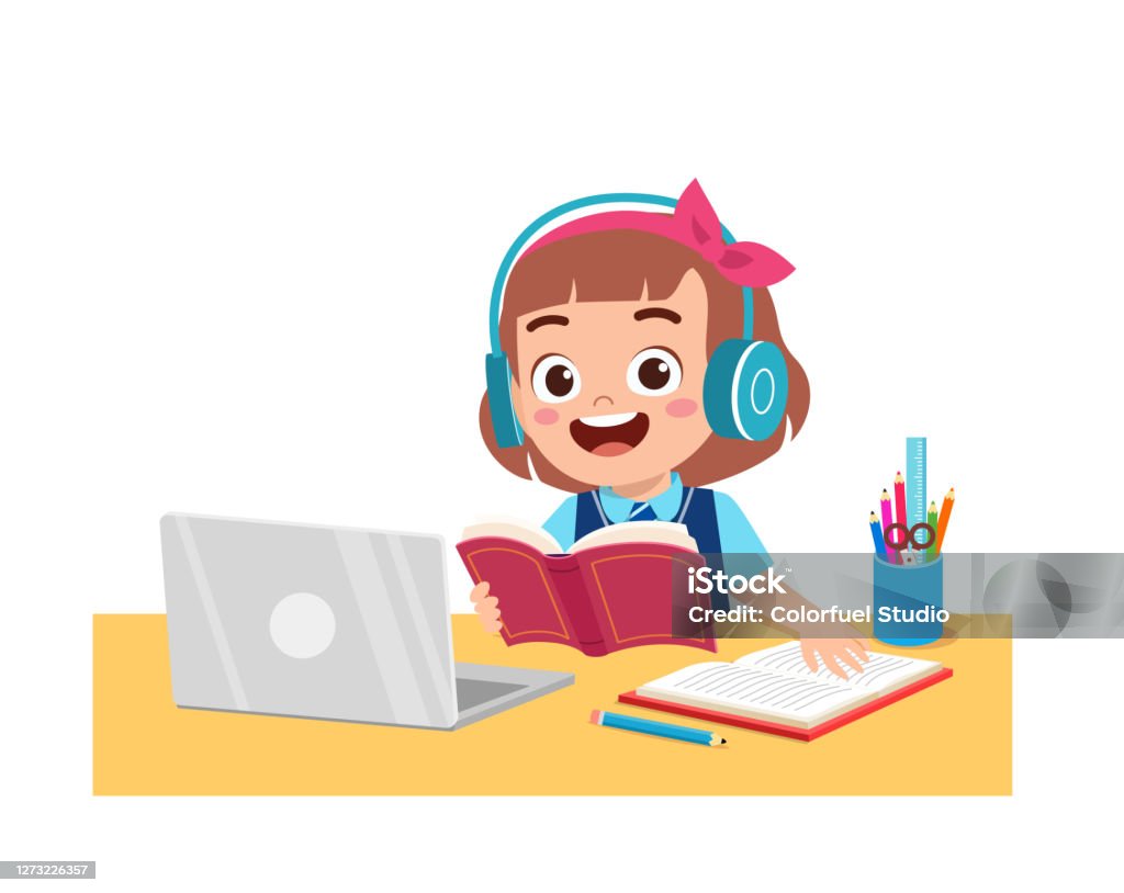 Computer Learning Cute Photos Happy Cute Little Kid Do Home School With Computer Laptop Connect To ...
