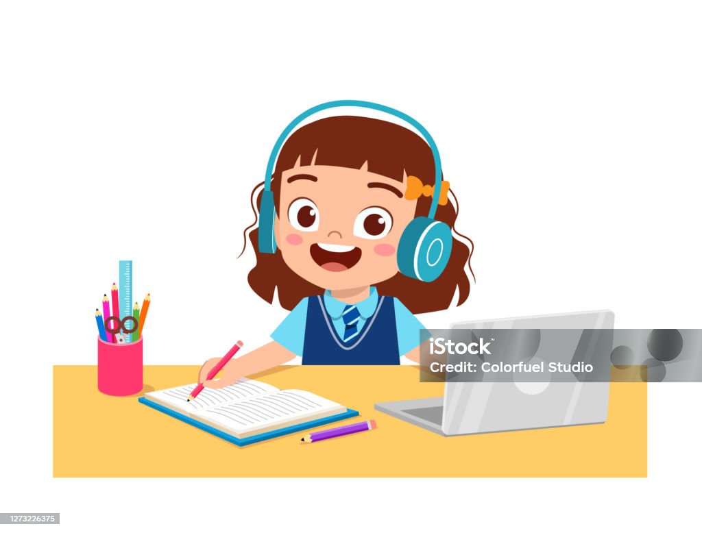 Computer Learning Cute Photos Happy Cute Little Kid Do Home School With Computer Laptop Connect To ...