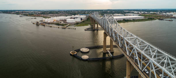 istock Outerbridge Crossing bridge across Arthur Kill is connecting Staten Island, New York, and New Jersey.  Extra-large stitched panorama. 1273238759