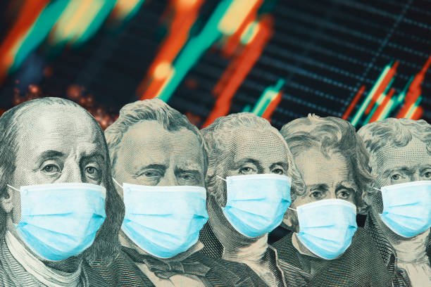 istock Different american presidents from dollar banknotes with a face masks 1273239692