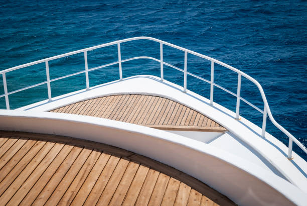 dive boat in the Red sea with blue ocean and wood deck