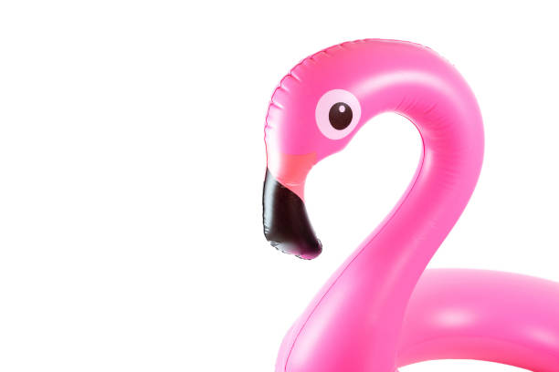 istock Summer fun beach. Pink pool inflatable flamingo for summer beach isolated on white background. Funny bird toy for kids. 1273246928