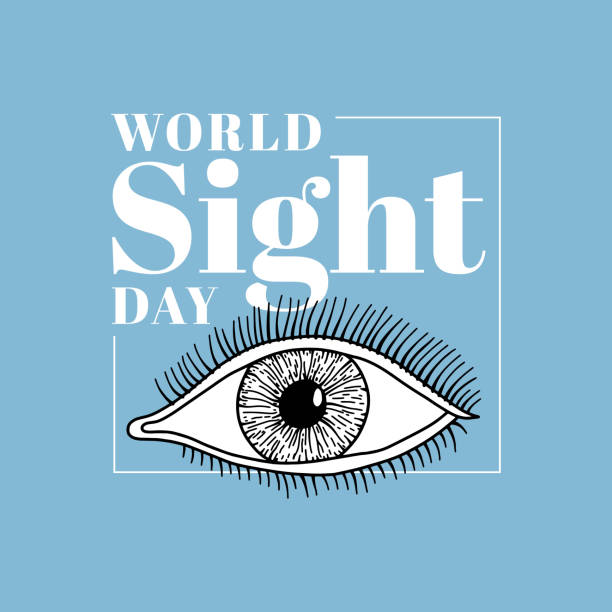 Vector illustration on the theme of World Sight Day on October 8. Decorated with a inscription and outline eye. human eye stock illustrations