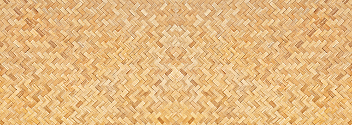 Textura de bambú tejida artesanal tradicional para estandarte, tejer fondo de patrón de madera. photo
