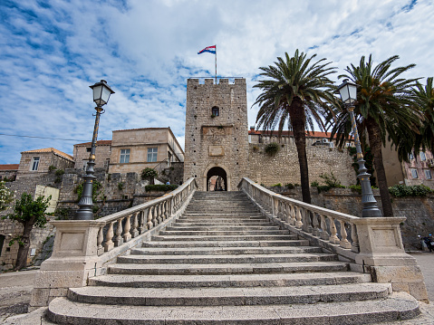 Kopnena Vrata, Main Town Gate in Korcula old town, Croatia. Korcula is a historic fortified town on the protected east coast of the island of Korcula.