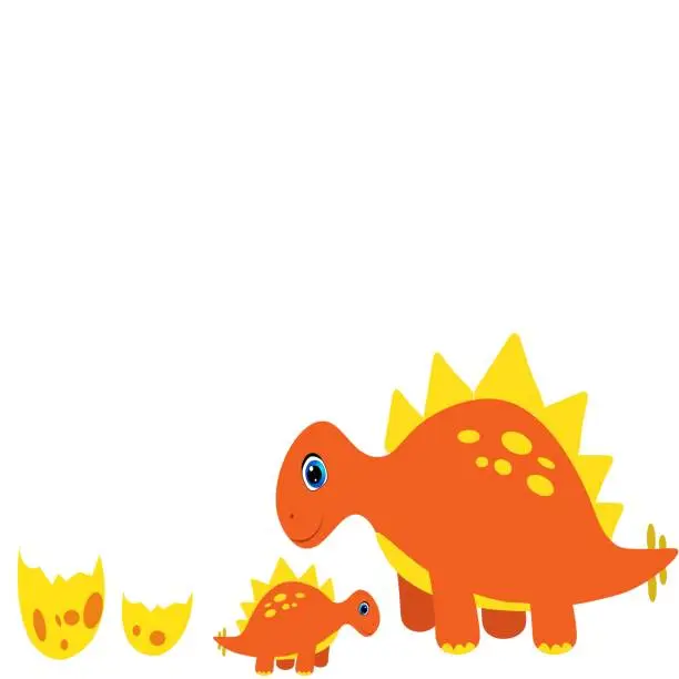 Vector illustration of cute dino with baby character vector illustration
