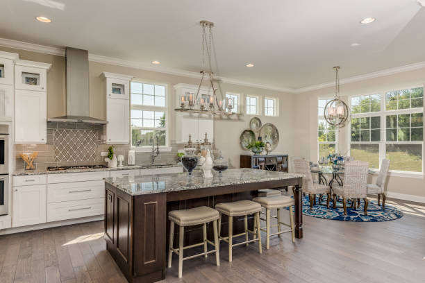 istock Gorgeous kitchen with ample seating for dining around the island 1273254870