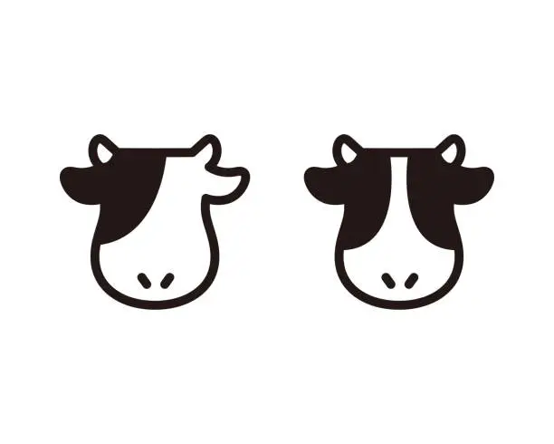 Vector illustration of A set of simple and cute icons for cows