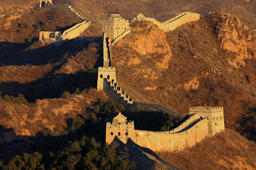 Low angle view of a classic watchtower on the Great Wall at Mutianyu near Beijing Also see: