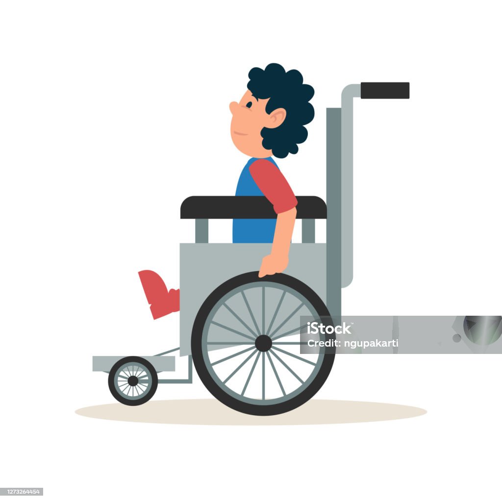 People With Disabilities Vector Illustration Young Teenager Boy In  Wheelchair And Pushing The Wheel By His Self Boy With Incapabilities Cartoon  Characters Support And Enjoying Full Life Stock Illustration - Download  Image
