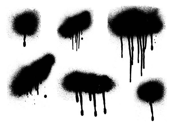 illustrazioni stock, clip art, cartoni animati e icone di tendenza di elemento strutturato grunge vector black and white ink splash, blot e brush stroke per lo sfondo del design. - stroke paint stroking painting