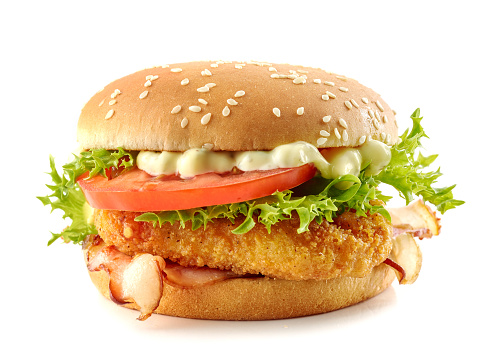 fresh tasty chicken burger isolated on white background