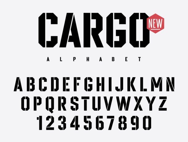 Stencil font 010 Stencil alStencil alphabet. Stencil-plate font in military style. Vectors cargo container stock illustrations