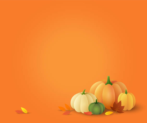 istock Thanksgiving day beautiful vector orange background with pumpkins and autumn leaves. Illustration with vegetables 1273265788