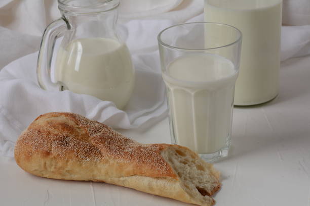 istock Baguette with milk on white background 1273266829