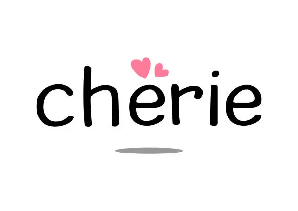 Vector illustration of Decorative Cherie Text with Cute Pink Hearts, Slogan for Fashion and Poster Prints
