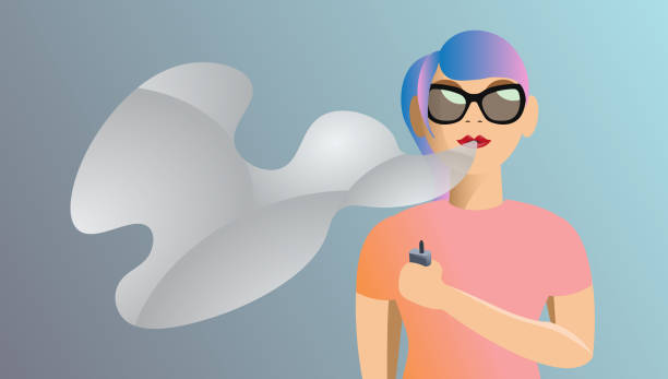 現代のカラフルな空洞化女性キャラクター - 電子タバコの煙 イラスト点のイラスト素材／クリップアート素材／マンガ素材／アイコン素材