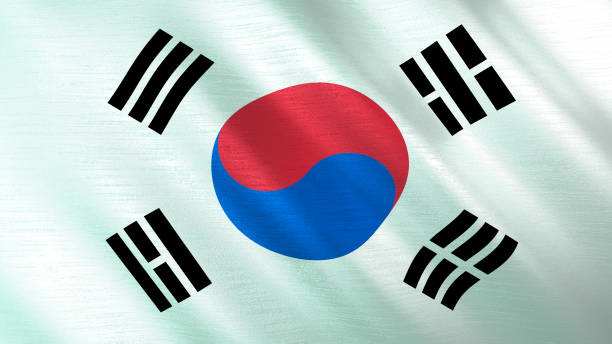 Fluttering flag of South Korea Shine, metallic texture. 3D illustration. The waving flag of South Korea. High quality 3D illustration. Perfect for news, reportage, events. kansas football stock pictures, royalty-free photos & images