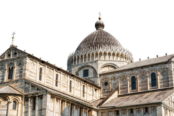 Pisa Cathedral (Duomo of Santa Maria Assunta, 1118), in Pisan Romanesque style, Piazza or Campo dei Miracoli (Square of Miracles). Isolated on white background, Tuscany, Italy, Europe