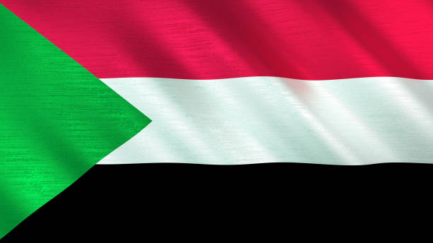 Fluttering flag of Sudan Shine, metallic texture. 3D illustration.