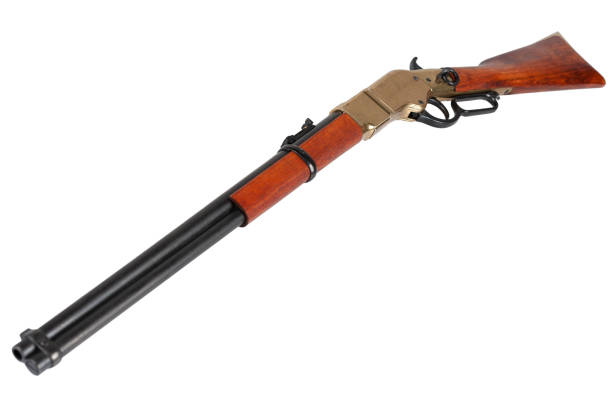 wild west period .44-40 winchester lever-action repeating rifle m1866 - 1866 imagens e fotografias de stock