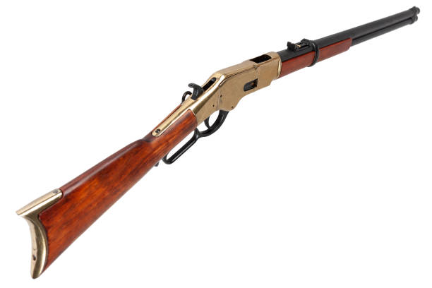 wild west period .44-40 winchester lever-action repeating rifle m1866 - 1866 imagens e fotografias de stock