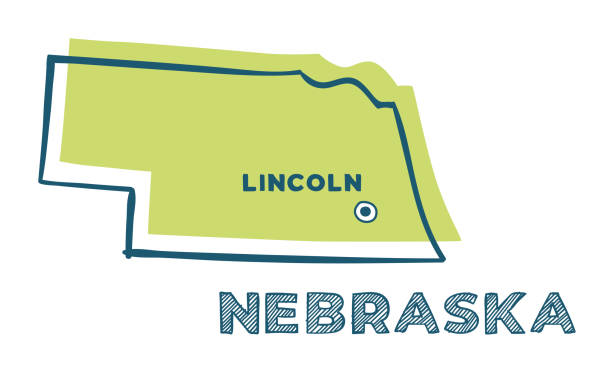 illustrazioni stock, clip art, cartoni animati e icone di tendenza di mappa vettoriale doodle dello stato del nebraska negli stati uniti d'america - nebraska lincoln nebraska map physical geography