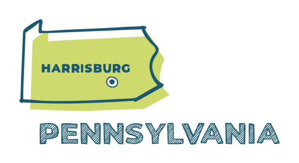 illustrations, cliparts, dessins animés et icônes de carte vectorielle de doodle de l’état de pennsylvanie des usa - pennsylvania harrisburg government state