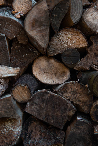 firewood chopped pilled up ready for the fireplace - pilled imagens e fotografias de stock