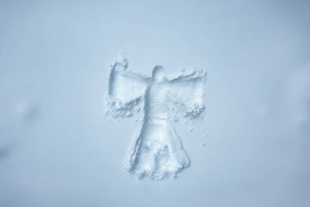 Snow Angel Snow angel in fresh snow. Aerial view. snow angels stock pictures, royalty-free photos & images