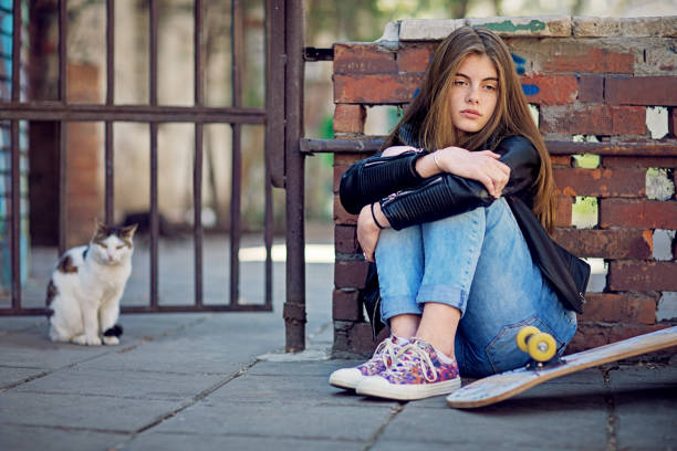 Depressed young girl, looking sad