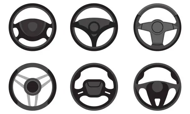 Vector illustration of Set of different steering wheels.