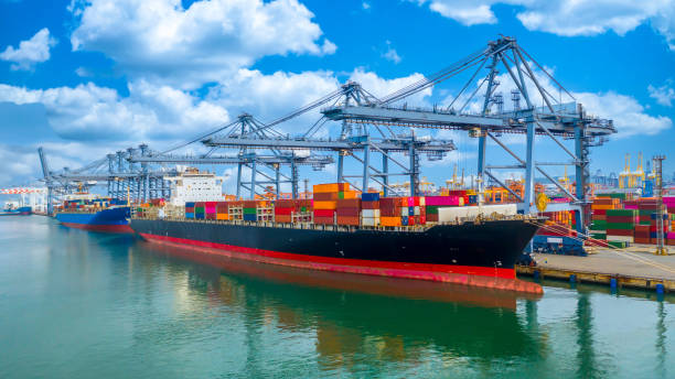 istock Container ship, Freight shipping maritime vessel, Global business import export commerce trade logistic and transportation oversea worldwide by container cargo ship boat, Aerial view. 1273288215