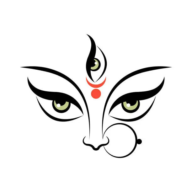 Vector illustration of Face of Hindu Goddess Maa Durga or Mother Durga for for Shubh Navratri or Durga Puja Indian Hindu festival.