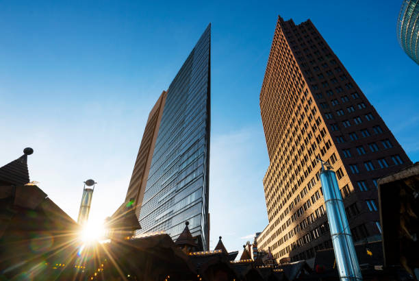 Office buildings and modern skyscrapers at sunset, Potsdamer Platz, Berlin, Germany
