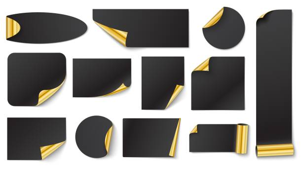 schwarze aufkleber mit gold. aufkleber gold ecke auf weiß - golden rim stock-grafiken, -clipart, -cartoons und -symbole