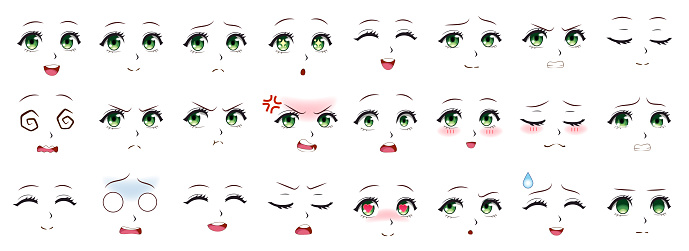 Ilustración de Expresión De Manga Expresiones Faciales De Chica Anime Ojos  Boca Y Nariz Cejas De Estilo Japonés Manga Mujer Emociones Cartoon Vector  Set y más Vectores Libres de Derechos de Estilo