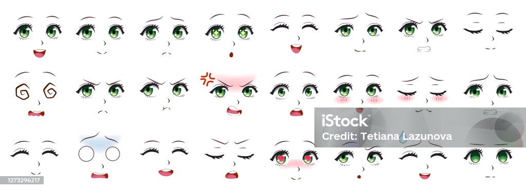 Manga Expression Anime Girl Facial Expressions Eyes Mouth And Nose Eyebrows  In Japanese Style Manga Woman Emotions Cartoon Vector Set Stock  Illustration - Download Image Now - iStock