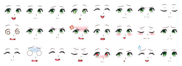 Manga Expression Anime Girl Facial Expressions Eyes Mouth And Nose Eyebrows  In Japanese Style Manga Woman Emotions Cartoon Vector Set Stock  Illustration - Download Image Now - iStock
