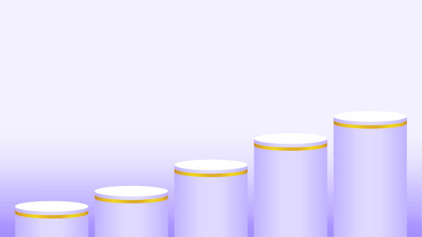 istock pedestal cylinder circle five steps for cosmetics showcase, podium circle stage purple pastel soft color, platform 5 steps and advertising copy space, podium round five layers of product display 1273297323