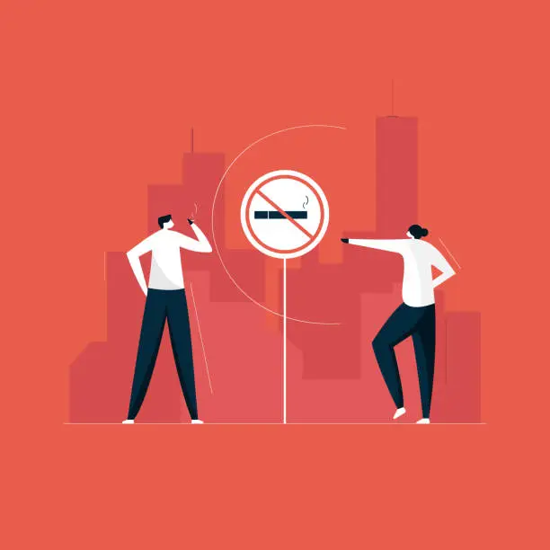 Vector illustration of smoking prohibited sign, no smoking zone and social problem concept, no tobacco day
