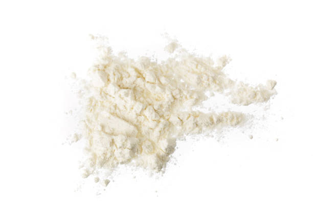 istock Pile of flour isolated on white background. Top view. Flat lay 1273300485