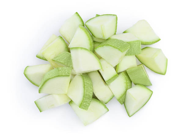 istock diced zucchini or marrow isolated on white background with clipping path and full depth of field. Top view. Flat lay 1273303015