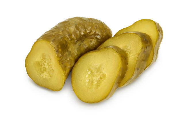 istock Marinated pickled cucumber isolated on white background with clipping path and full depth of field 1273303018