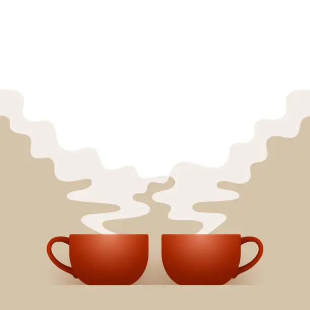 Vector illustration of Two ceramic cups of fresh hot drink and white steam