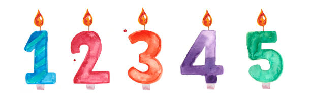 Candles numbers 1 2 3 4 5 watercolor candles colors birthday number 42 stock illustrations
