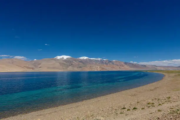 Sunny Day at Tso Kar or Tsho kar, Ladakh, India. Smallest of the three high-altitude lakes of Ladakh, Situated at a height of 15,280 ft